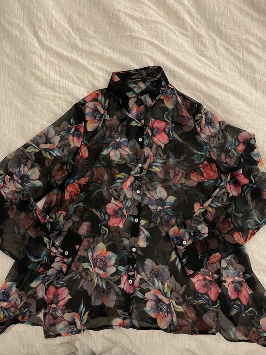 Bluheaven Tops - Bluheaven Sheer Floral Button-Down Shirt